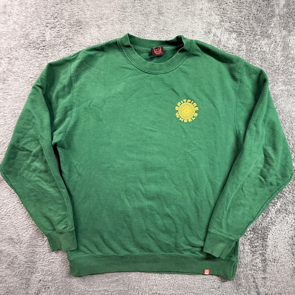 Spitfire Wheels Sweatshirt Mens L Green Excellent The End Swirl Fleece Pullover